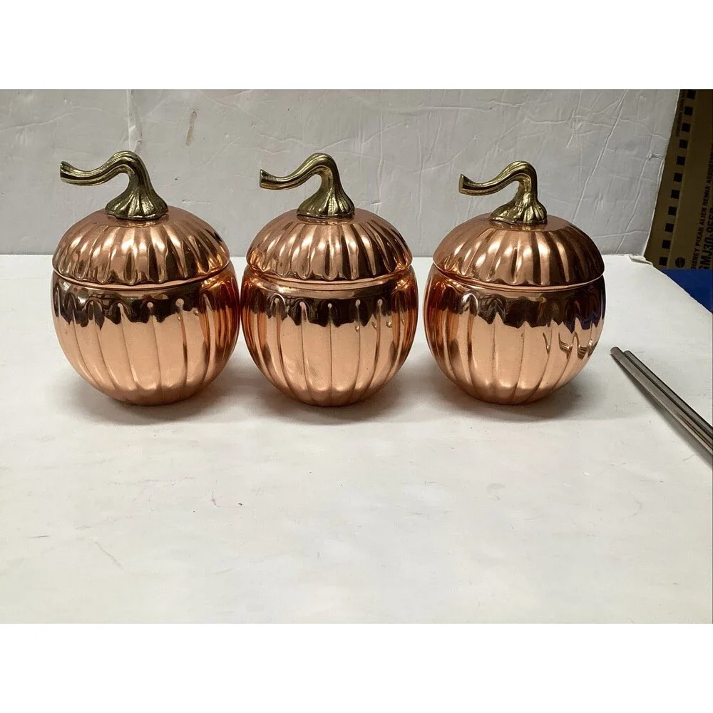 pier one copper-plated pumpkin tumblers w/lids metal straws set of 3